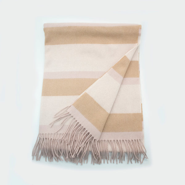 Portolano CASHMERE STRIPED WOVEN THROW WITH FRINGES