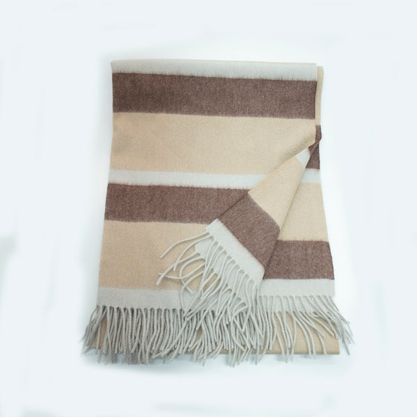 Portolano CASHMERE STRIPED WOVEN THROW WITH FRINGES