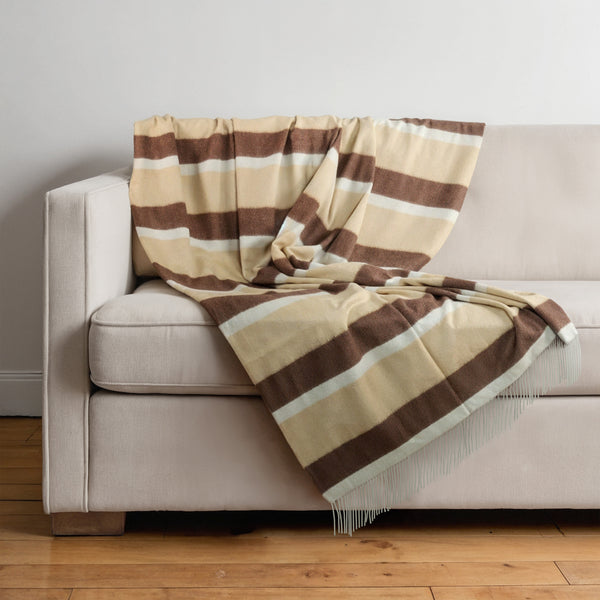 portolano CASHMERE STRIPED WOVEN THROW WITH FRINGES