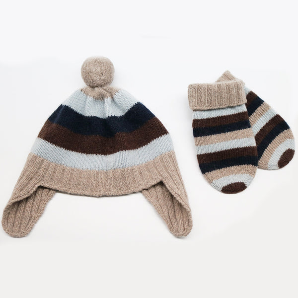 Portolano BABY STRIPED EARFLAP WITH POM POM
