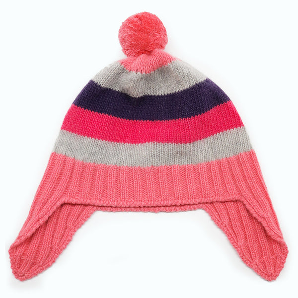 Portolano BABY STRIPED EARFLAP WITH POM POM