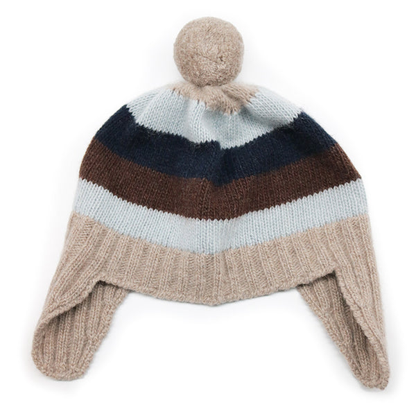 portolano BABY STRIPED EARFLAP WITH POM POM