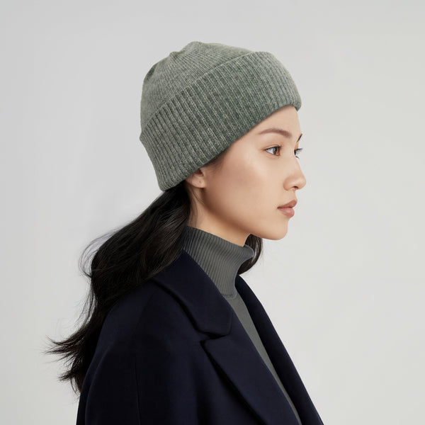 portolano CASHMERE BEANIE HAT WITH RIBBED CUFF