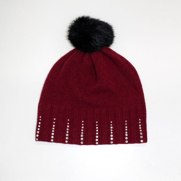 Portolano CASHMERE HAT WITH CRYSTALS AND POM HAT