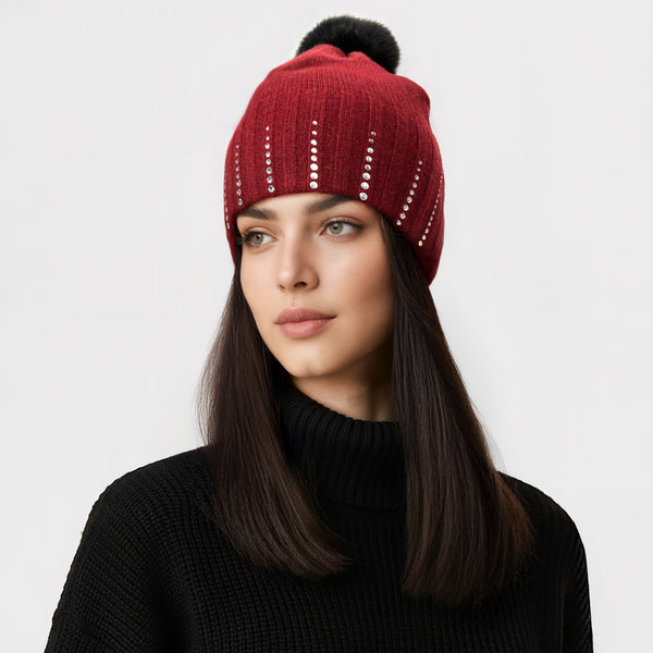 portolano CASHMERE HAT WITH CRYSTALS AND POM HAT