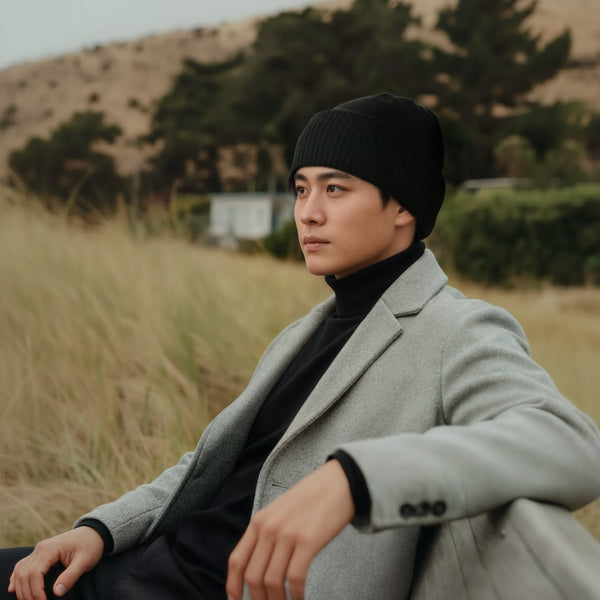 portolano MEN'S BEANIE HAT WITH RIBBED CUFF