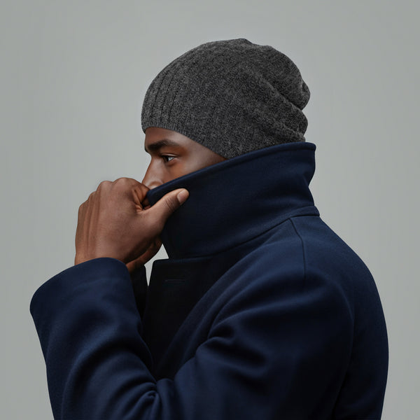 portolano MEN'S CASHMERE SLOUCHY RIBBED HAT