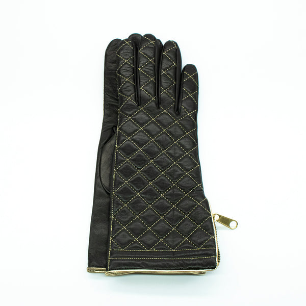 Portolano QUILTED LEATHER GLOVES WITH ZIPPER