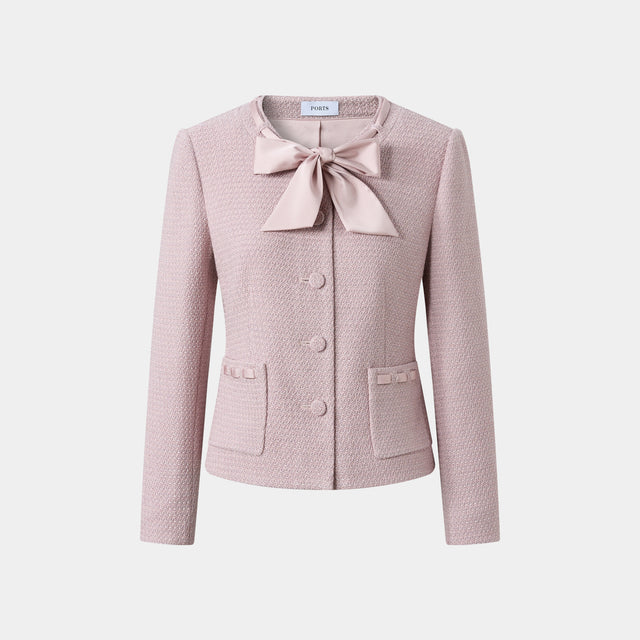 ports 1961 ADORABLE PINK TWEED DRESS WITH BOW A SWEET TOUCH OF CHARM ORCHID HUSH