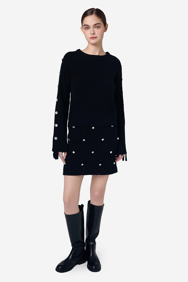 Ports 1961 Alpine-Inspired Crystal Knitwear Skirt 999-Black