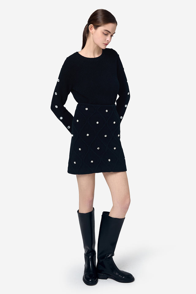 Ports 1961 Alpine-Inspired Crystal Knitwear Skirt 999-Black