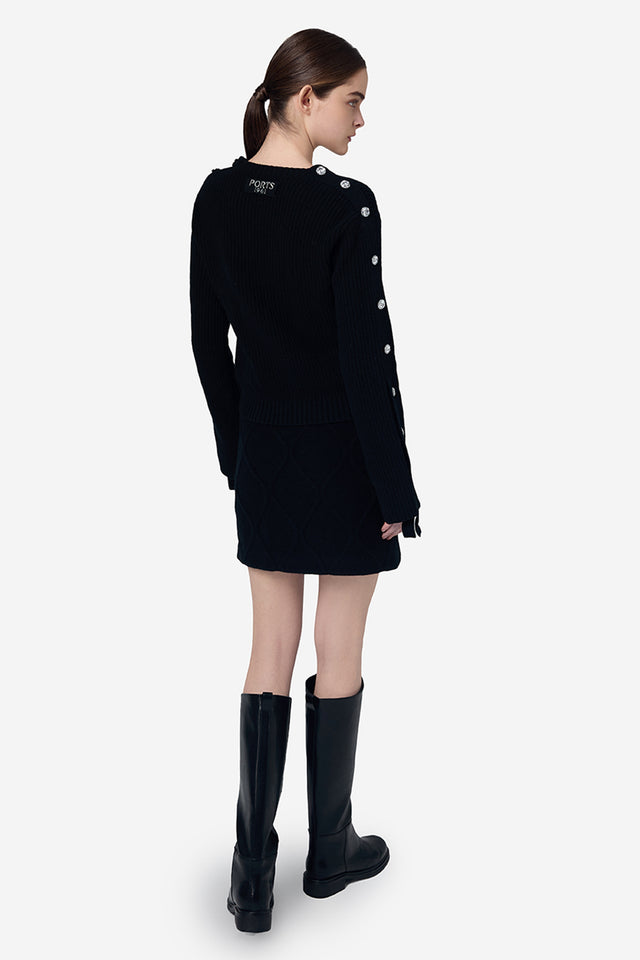 Ports 1961 Alpine-Inspired Crystal Knitwear Skirt 999-Black