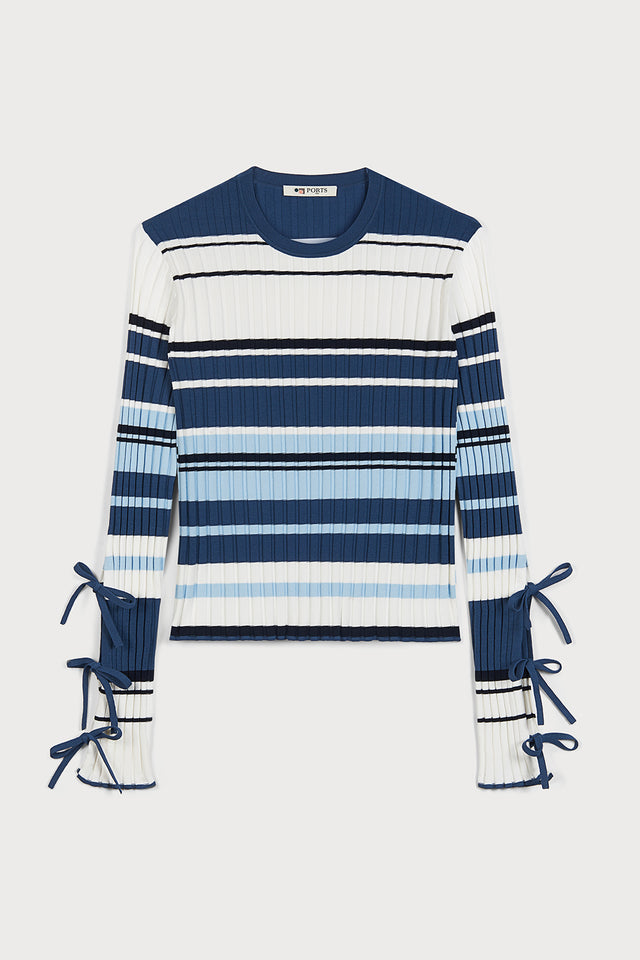 ports 1961 AMALFI COAST BLUE STRIPED KNITWEAR ADORNED WITH A BOW S01-MIX BLUE