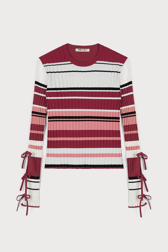 ports 1961 AMALFI COAST RED STRIPED KNITWEAR ADORNED WITH A BOW S14-MIX BORDEAUX