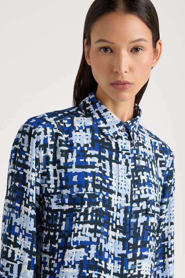Ports 1961 ARTFULLY CRAFTED WEAVING TWEED PRINTED SHIRT MERGING CLASSIC CHARM STYLE M89-BLU BLK MIX