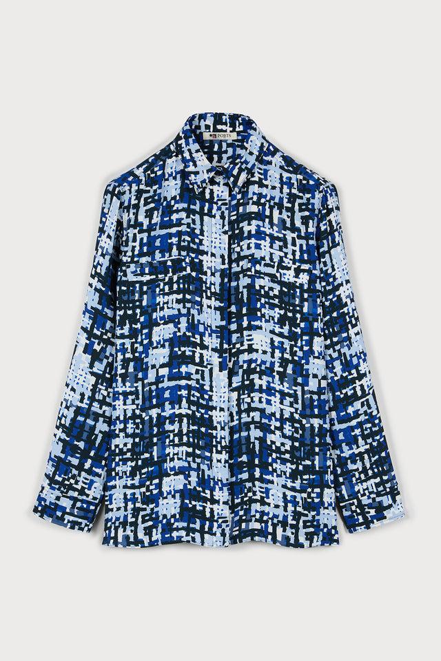 ports 1961 ARTFULLY CRAFTED WEAVING TWEED PRINTED SHIRT MERGING CLASSIC CHARM STYLE M89-BLU BLK MIX