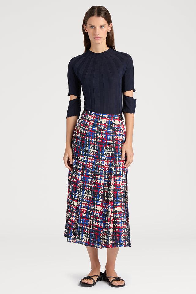 Ports 1961 ARTFULLY CRAFTED WEAVING TWEED PRINTED SKIRT MERGING CLASSIC CHARM STYLE M47-RED MIX