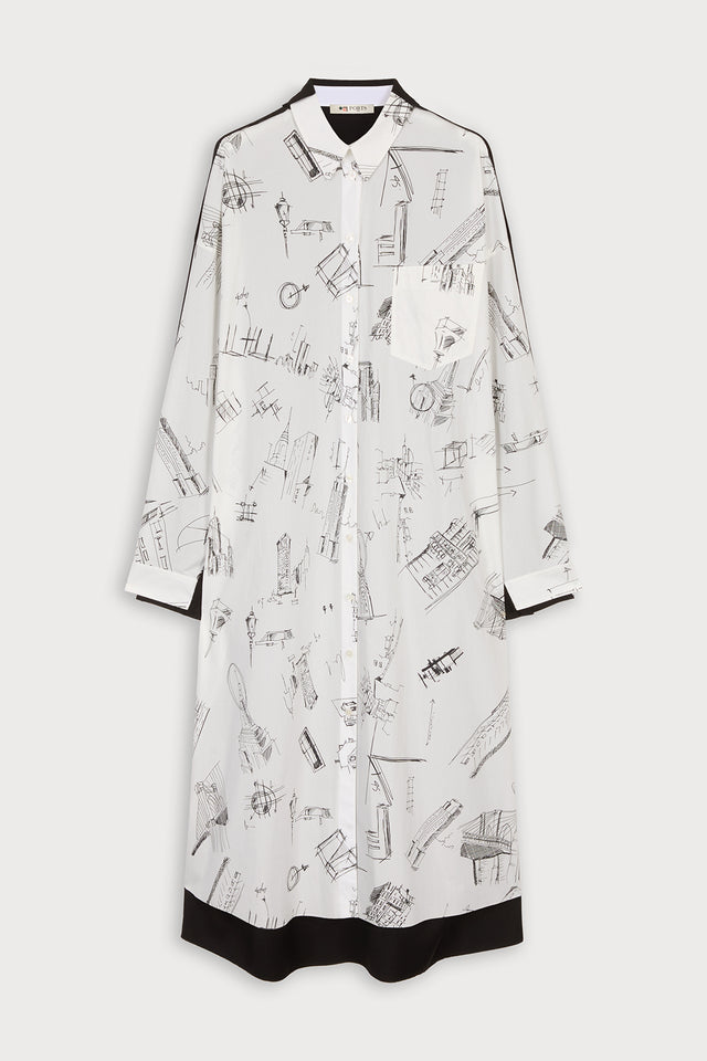 ports 1961 BAUHAUS PRINT SHIRT DRESS 091-BLACK&WHITE
