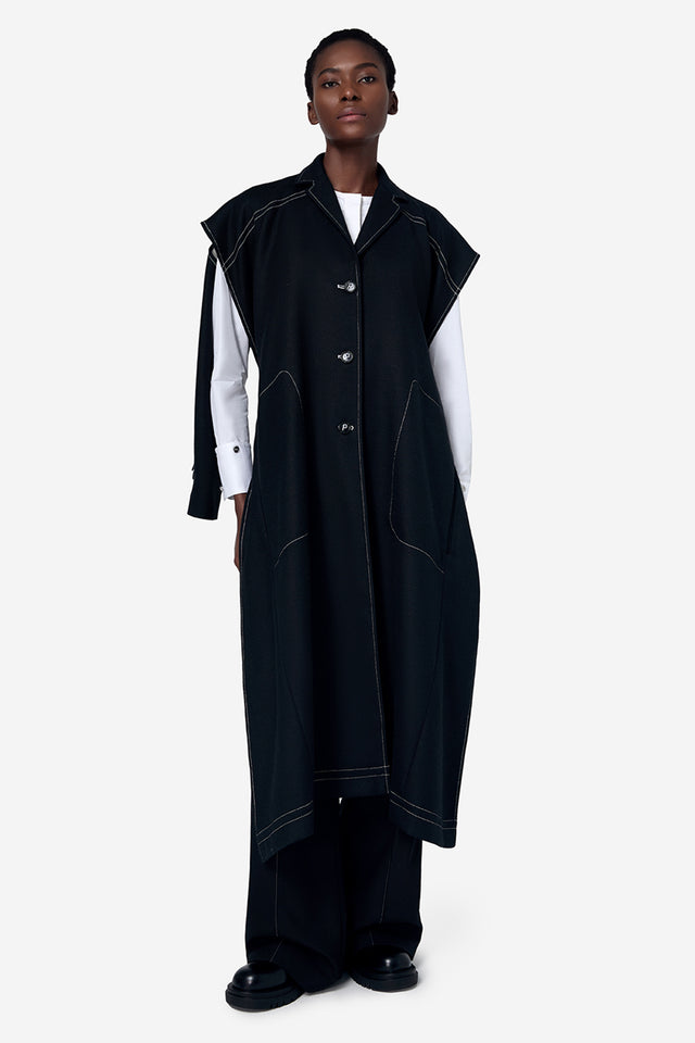 Ports 1961 BLACK POLYESTER WOOL CUT OUT JACKET BLACK