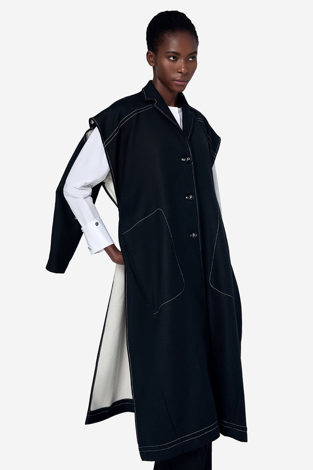 Ports 1961 BLACK POLYESTER WOOL CUT OUT JACKET BLACK