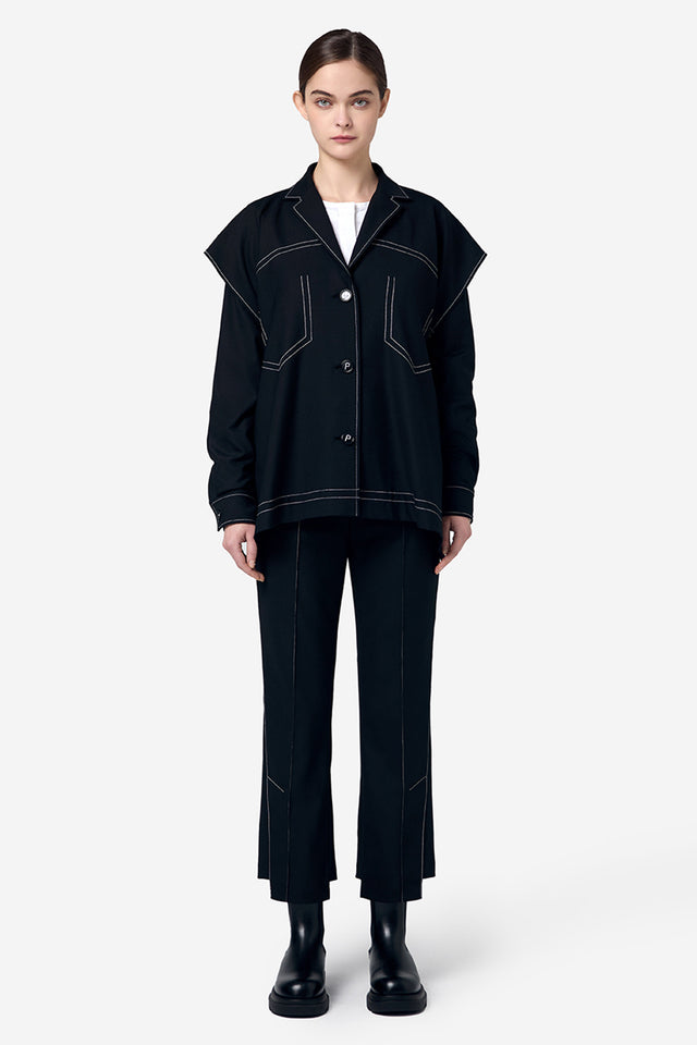 Ports 1961 BLACK POLYESTER WOOL CUT OUT JACKET BLACK