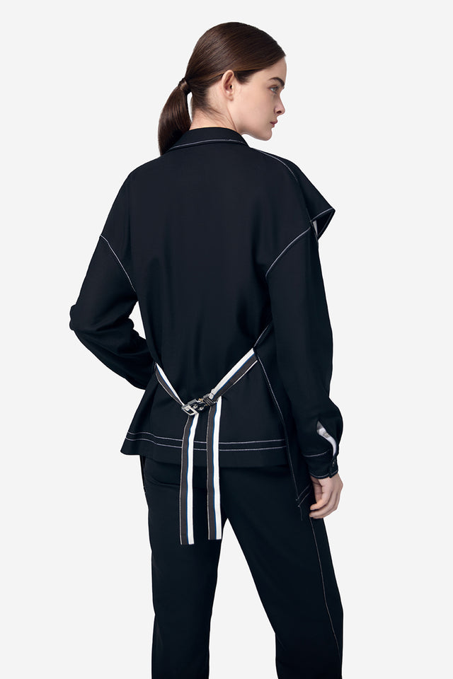 Ports 1961 BLACK POLYESTER WOOL CUT OUT JACKET BLACK