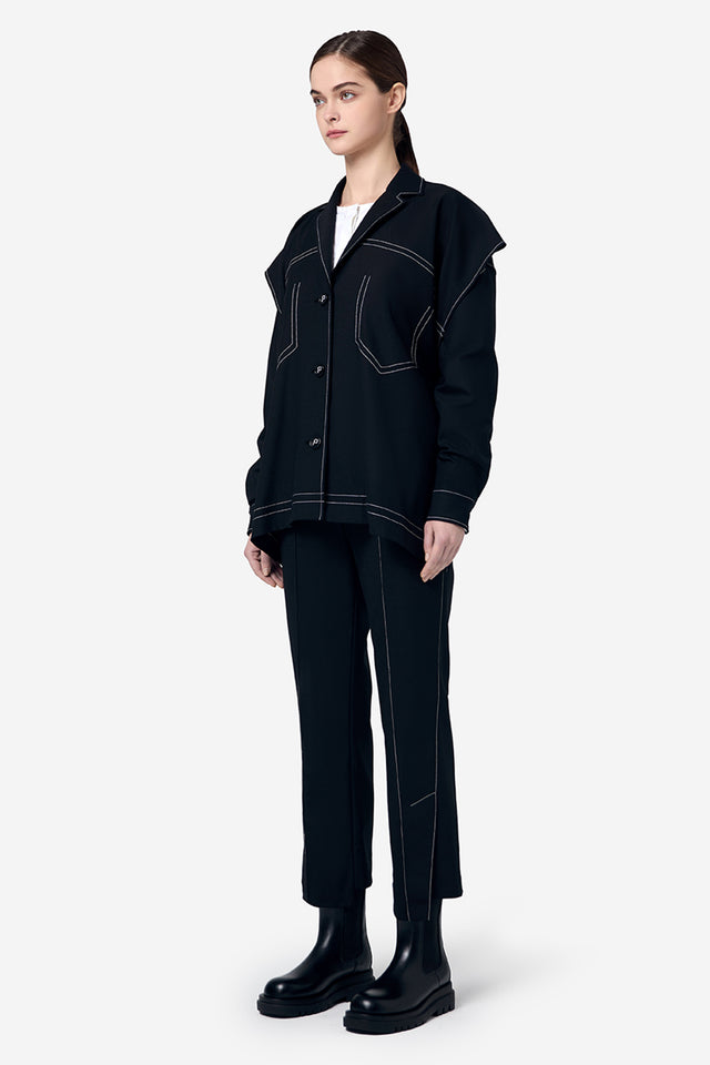 Ports 1961 BLACK POLYESTER WOOL CUT OUT JACKET BLACK