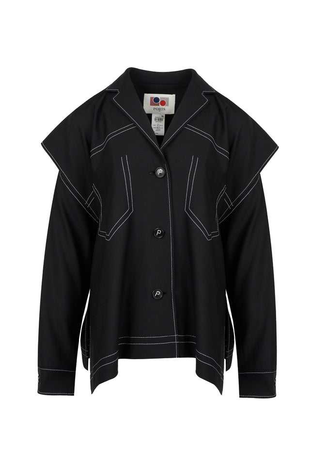 ports 1961 BLACK POLYESTER WOOL CUT OUT JACKET BLACK