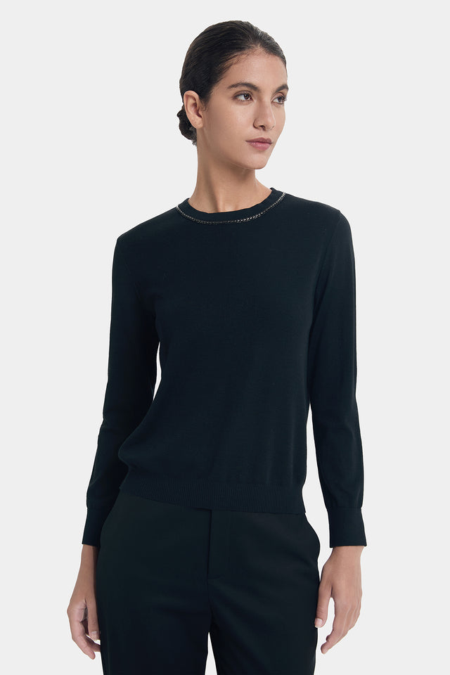 Ports 1961 BLACK WOOL SILVER RAINDROP CHAIN KNITWEAR BLACK