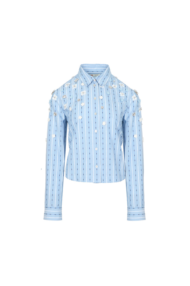 ports 1961 BLUE WHITE FLOWER DECORATION SHIRT BLUE+WHITE