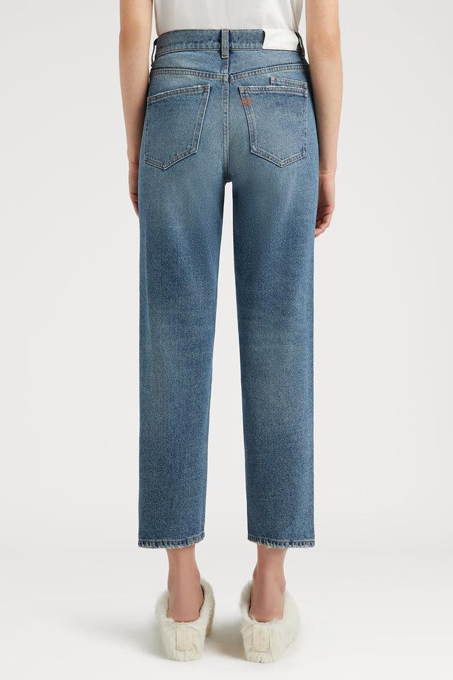 Ports 1961 BOYFRIEND DENIM TROUSERS WITH LOGO BUCKLE INDIGO