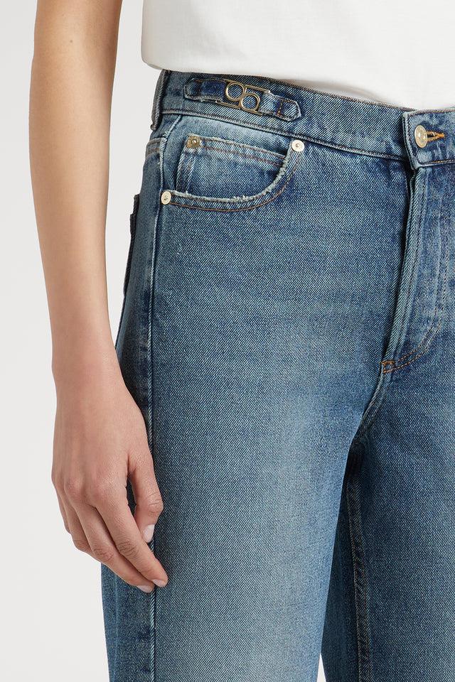 Ports 1961 BOYFRIEND DENIM TROUSERS WITH LOGO BUCKLE INDIGO