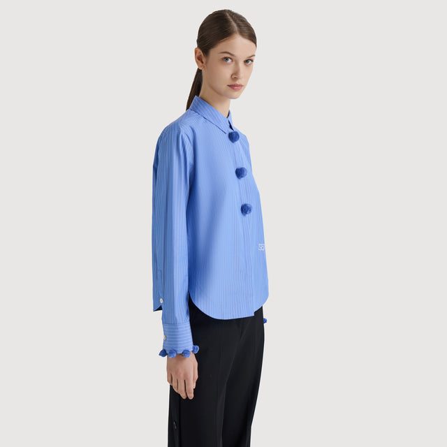 Ports 1961 Charming Pom Pom Shirt - Blue & White 081-Blue And White