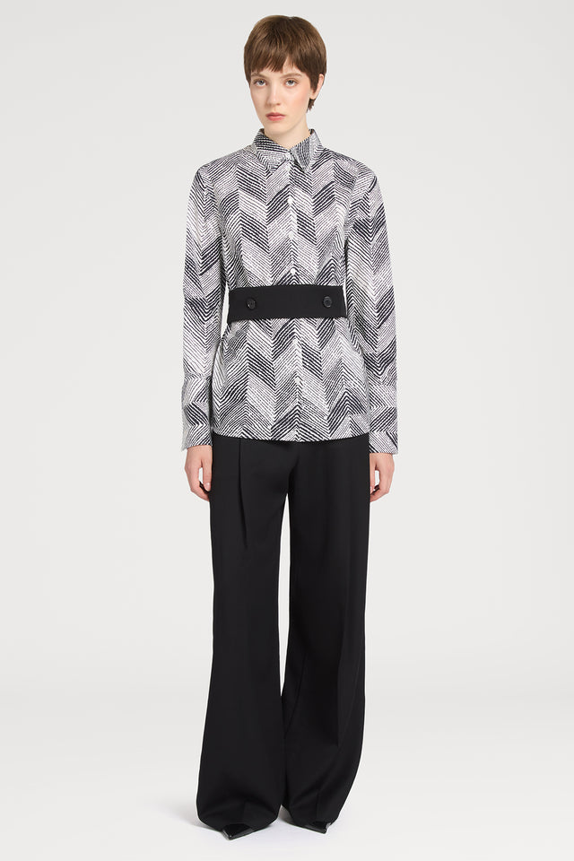 Ports 1961 CHEVRON PATTERNED SHIRT P90-BK AND WHITE