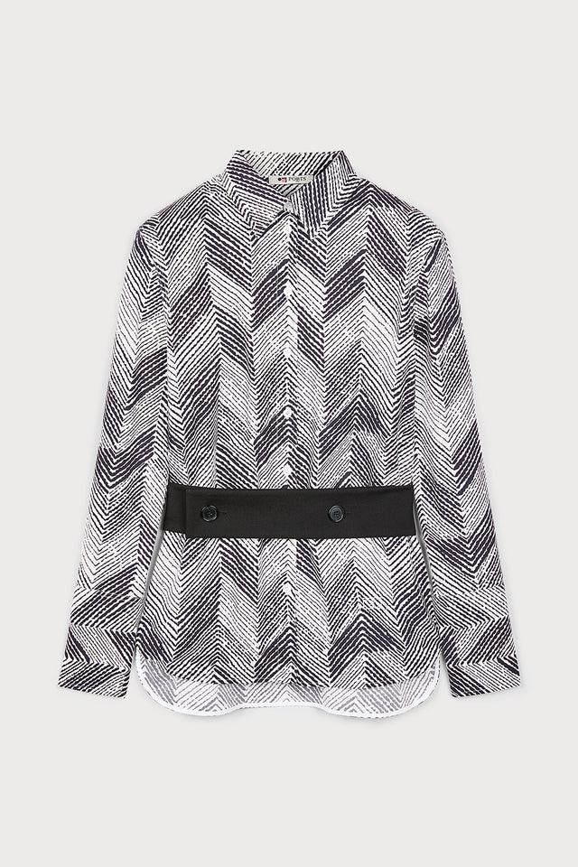 ports 1961 CHEVRON PATTERNED SHIRT P90-BK AND WHITE