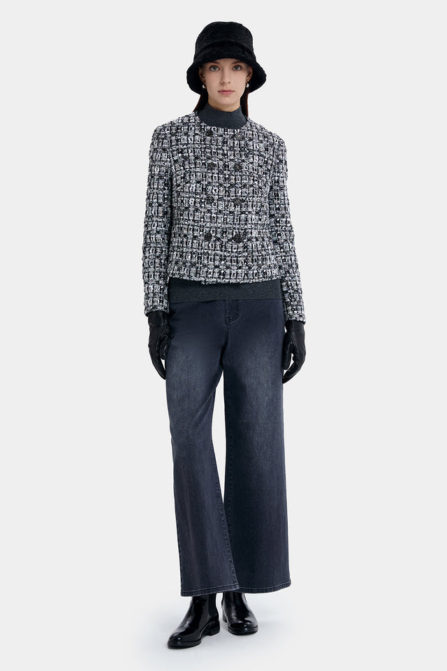 Ports 1961 CHIC BLACK & WHITE DOUBLE BREASTED TWEED JACKET BLACK WHITE