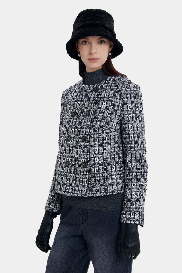 Ports 1961 CHIC BLACK & WHITE DOUBLE BREASTED TWEED JACKET BLACK WHITE
