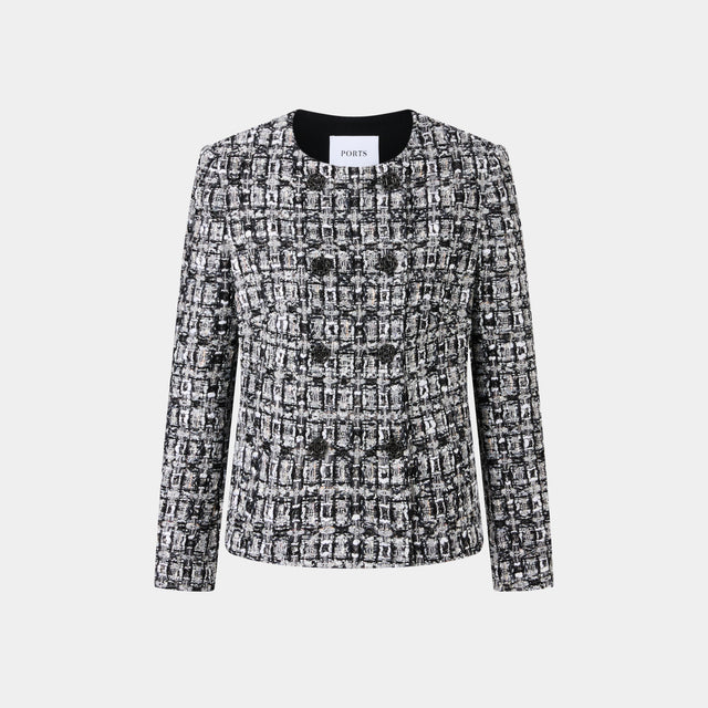ports 1961 CHIC BLACK & WHITE DOUBLE BREASTED TWEED JACKET BLACK WHITE