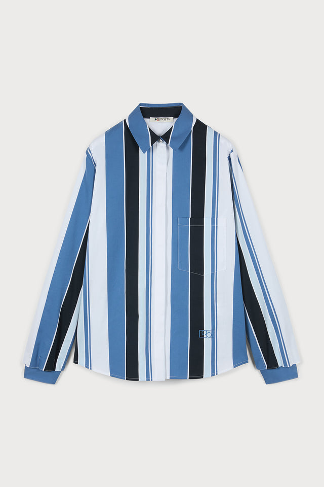 ports 1961 CHIC ROME-INSPIRED BLUE STRIPED SHIRT S01-STRIPE BLUE