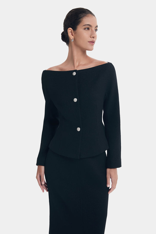 ports 1961 CLASS TWIST OFF SHOULDER JACKET BLACK MIX ports 1961 CLASS TWIST OFF SHOULDER JACKET BLACK MIX