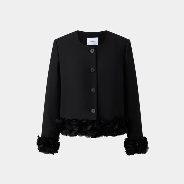 ports 1961 CLASSIC BLACK JACKET WITH FRINGE DETAILS AROUND THE CUFFS EFFORTLESSLY STYLISH BLACK