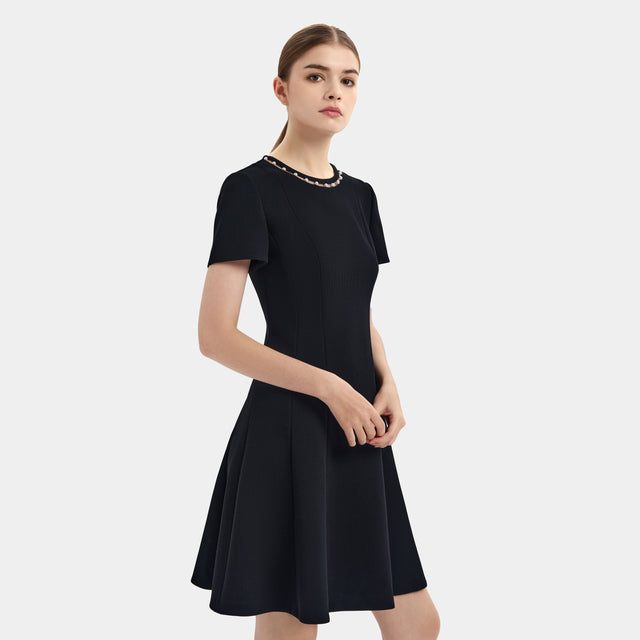 Ports 1961 CLASSIC ESSENTIAL LITTLE BLACK DRESS WITH WHITE CONTRAST AROUND COLLAR BLACK