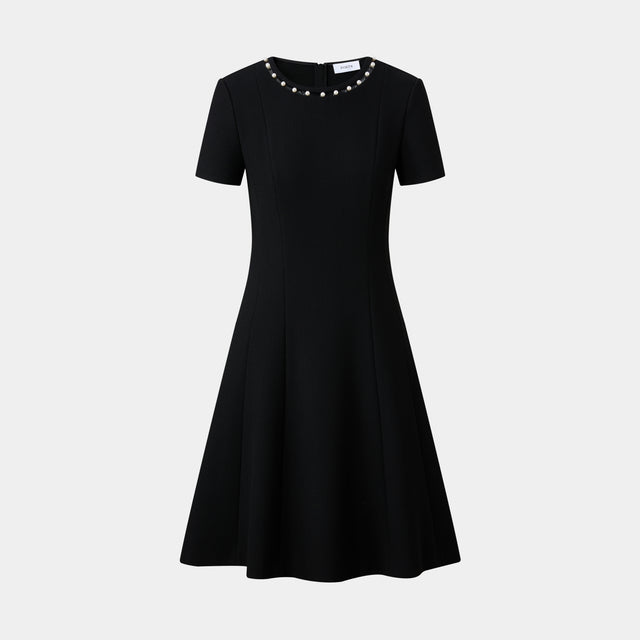 ports 1961 CLASSIC ESSENTIAL LITTLE BLACK DRESS WITH WHITE CONTRAST AROUND COLLAR BLACK
