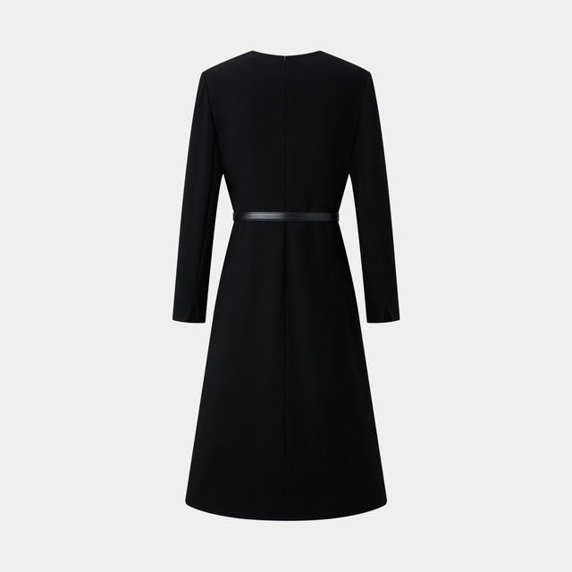 Ports 1961 CLASSIC ESSENTIAL LITTLE BLACK DRESS WITH WHITE CONTRAST SLIT BLACK WHITE