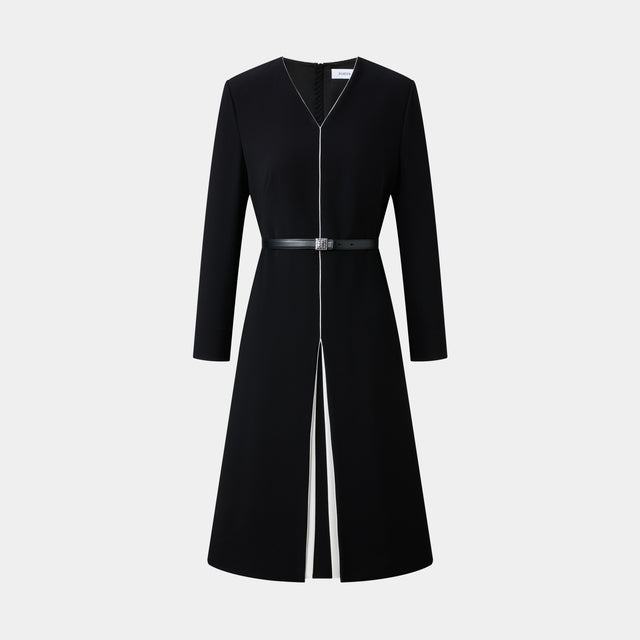 ports 1961 CLASSIC ESSENTIAL LITTLE BLACK DRESS WITH WHITE CONTRAST SLIT BLACK WHITE