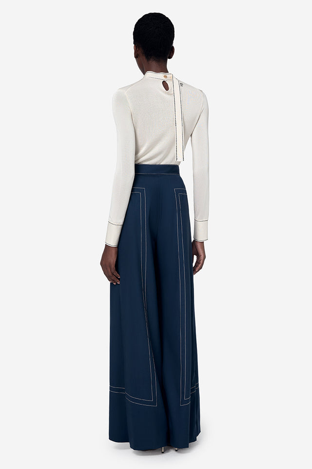 Ports 1961 CONTRAST STITCHING ROUND-NECK KNITWEAR OFF WHITE