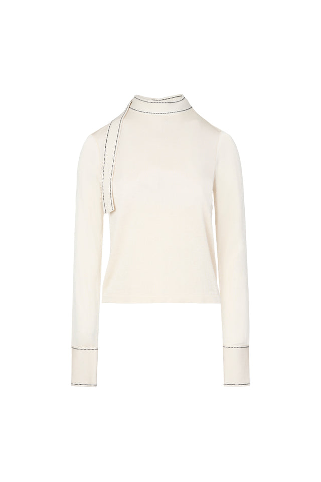 ports 1961 CONTRAST STITCHING ROUND-NECK KNITWEAR OFF WHITE