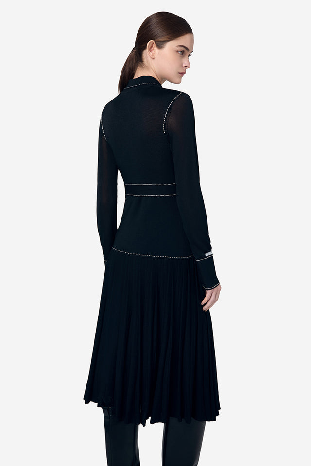 Ports 1961 CONTRAST STITCHING STAND COLLAR KNITTED DRESS BLACK