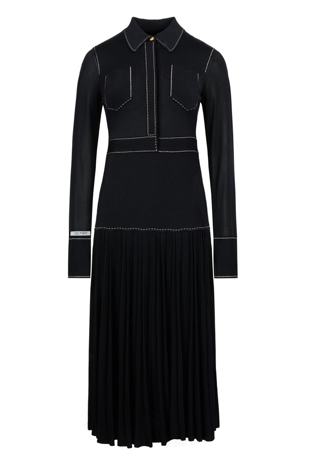 ports 1961 CONTRAST STITCHING STAND COLLAR KNITTED DRESS BLACK