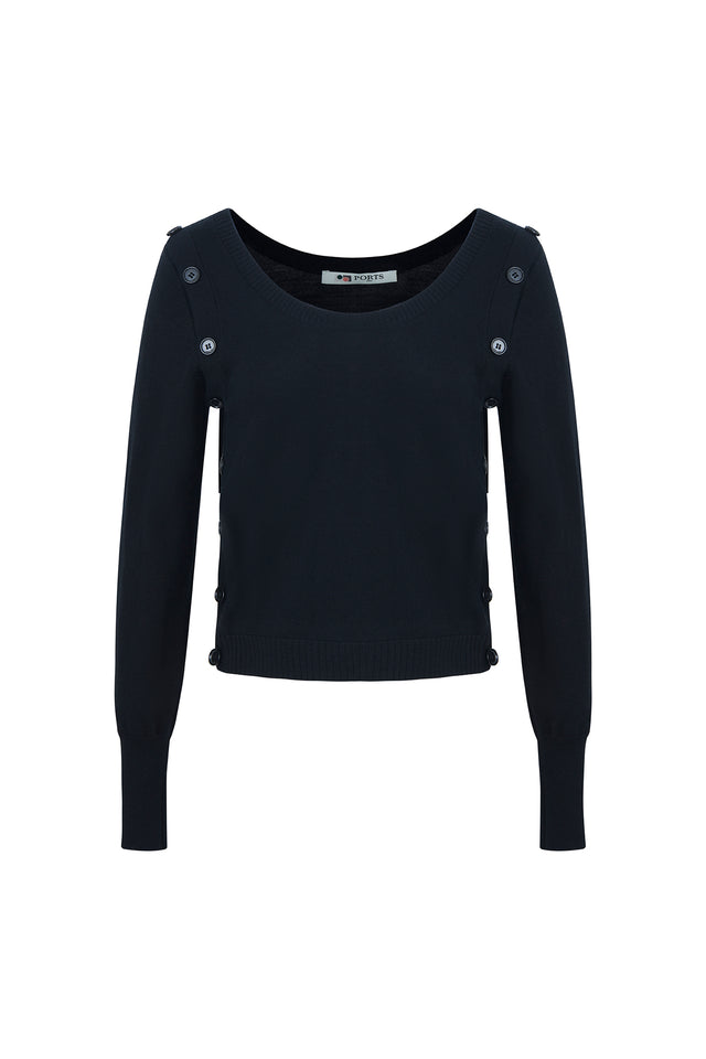 Ports 1961 Cozy Knitwear With Contrast Buttons In Black 999-Black